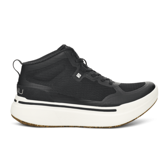 Ahnu Sequence 1 Mid sneaker in color Black/White viewed from the lateral side of the shoe.