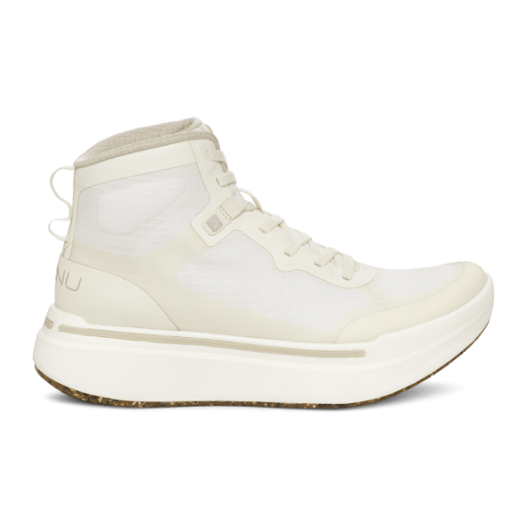 Ahnu Sequence 1 High sneaker in color White/White viewed from the lateral side of the shoe.