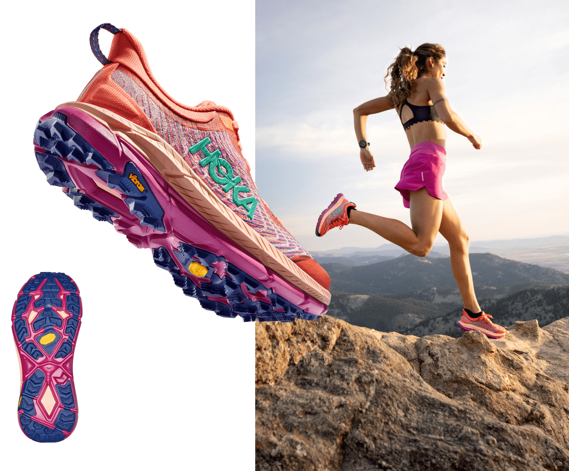 Zapatilla trail running Hoka Mafate Speed 4 mujer coral rosa