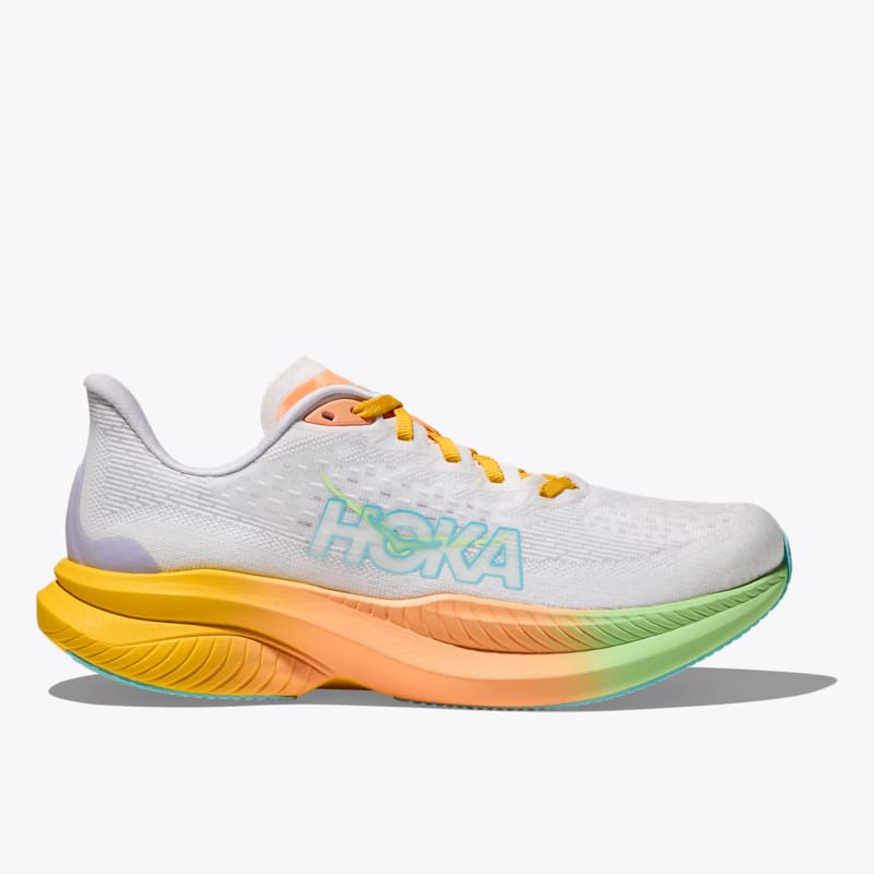 HOKA Women's Mach 6 Shoes in White/Green, Size 7.5