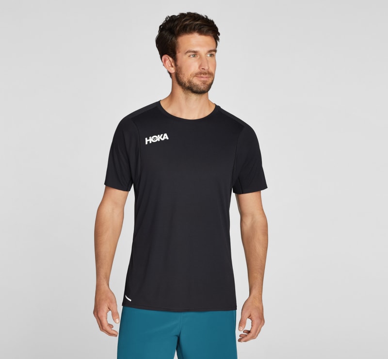HOKA Men's Glide Short Sleeve Shirt in Black, Size XL