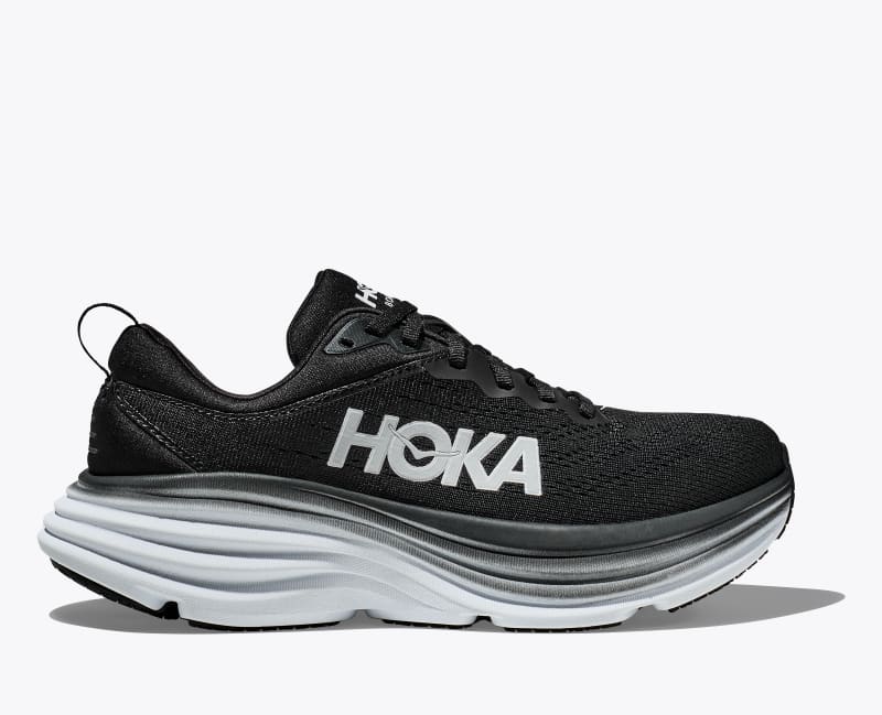 HOKA Men's Bondi 8 Shoes in Black/White, Size 12 W