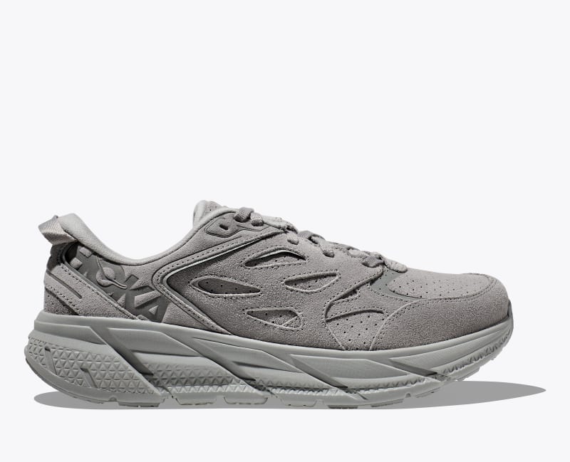 HOKA Clifton L Suede Shoes in Limestone, Size M 4.5/W 5.5