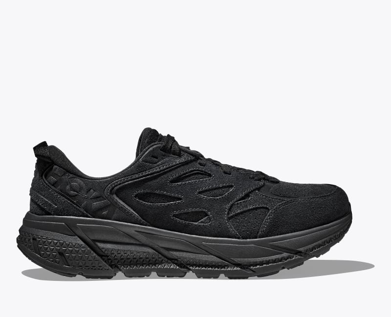 HOKA Clifton L Suede Shoes in Black, Size M 9/W 10