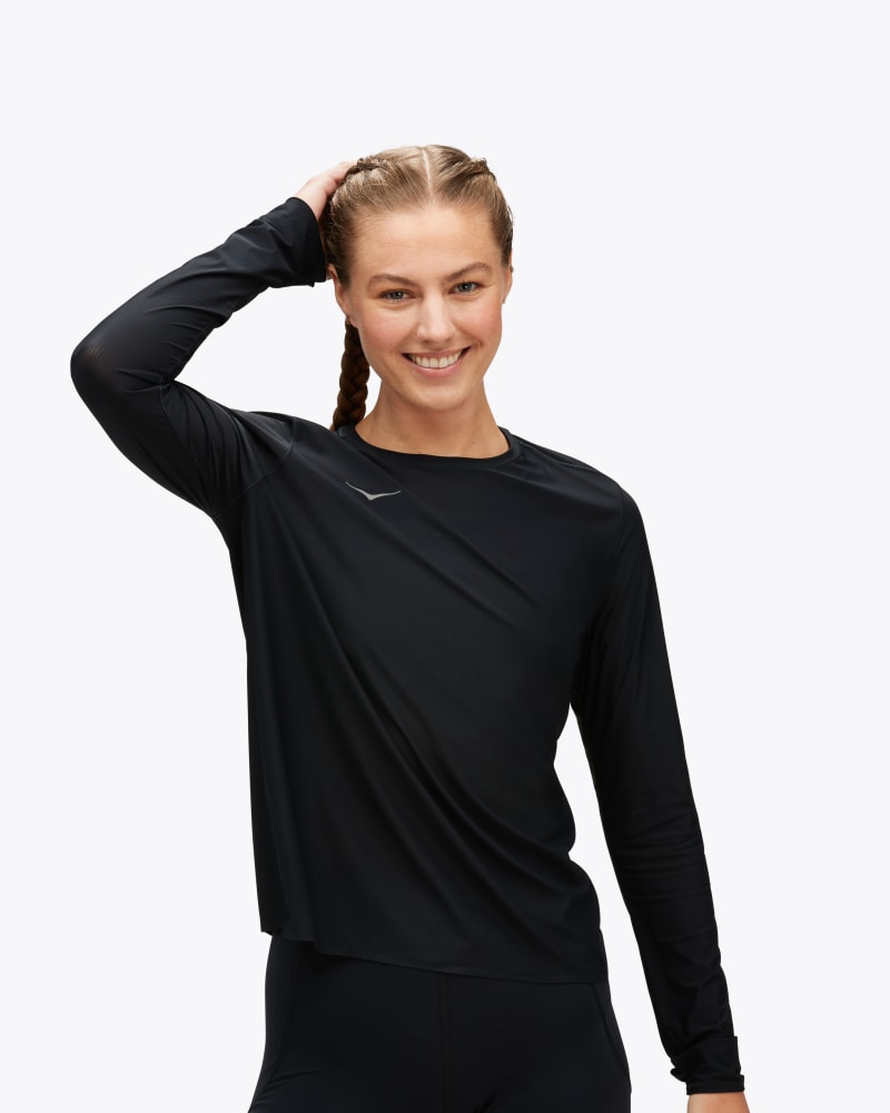 HOKA Women's Airolite Run Long Sleeve Shirt in Black, Size XL