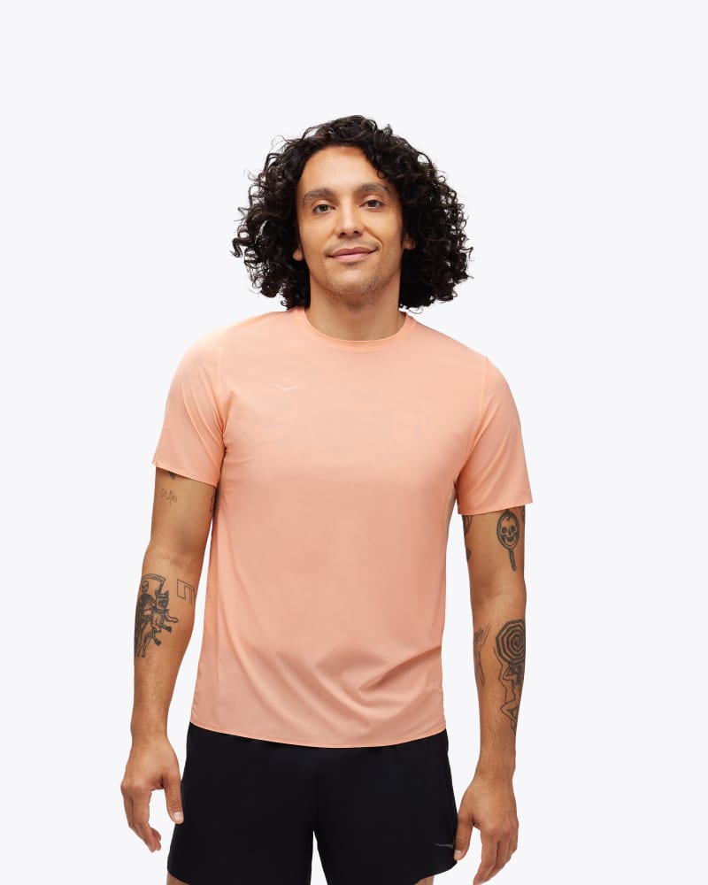 HOKA Men's Airolite Run Short Sleeve Shirt in Papaya, Size Medium
