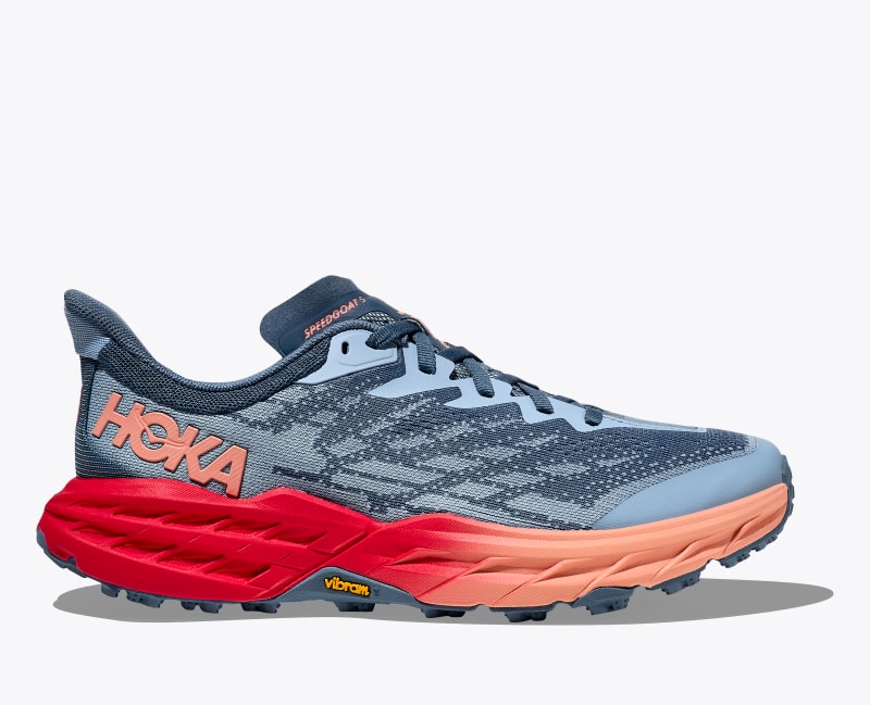 HOKA Women's Speedgoat 5 Shoes in Real Teal/Papaya, Size 8.5