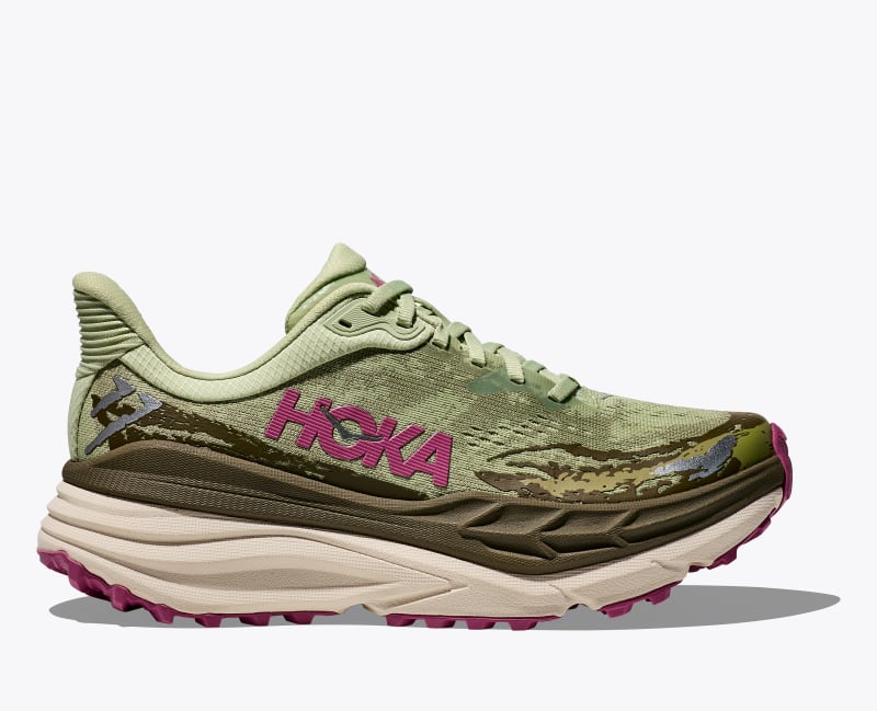 HOKA Women's Stinson 7 Shoes in Seed Green/Beet Root, Size 5.5