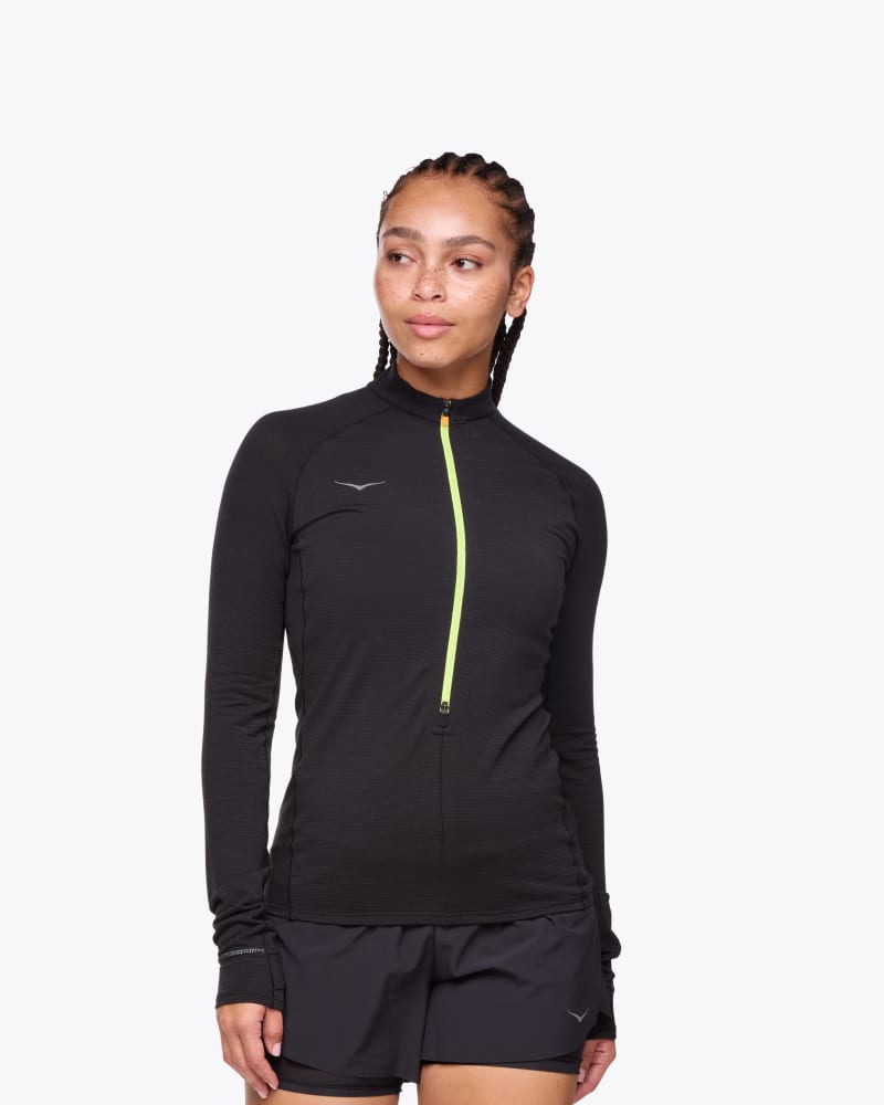 HOKA Women's BaseZip Long Sleeve Shirt in Black, Size Large