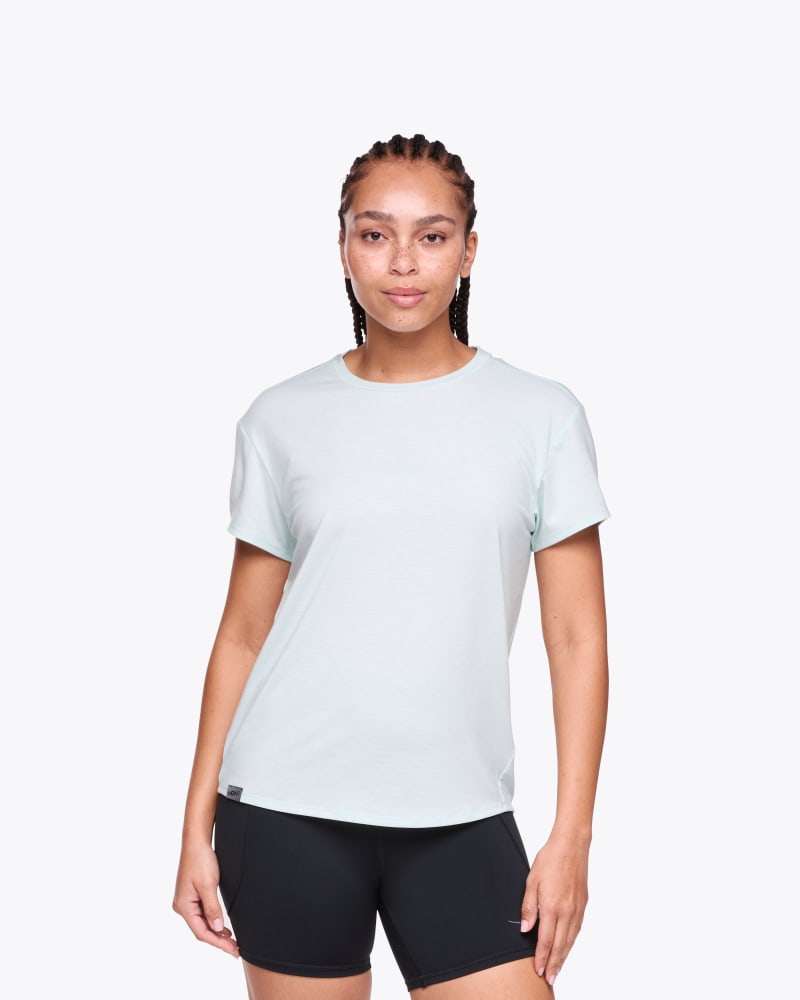 Women's Hoka Essential Tee Shirt in Aqua Breeze Htr, Size XL