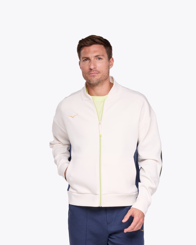 HOKA Men's Kaitoro Knit Jacket in Alabaster/Varsity Navy, Size Large