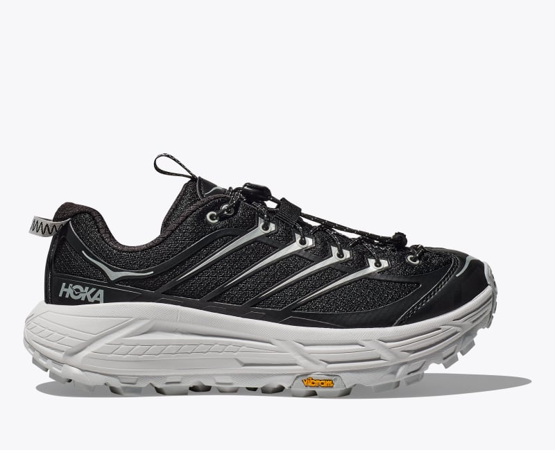 HOKA Mafate Three2 Shoes in Black/Cosmic Grey, Size M 4.5/W 5.5