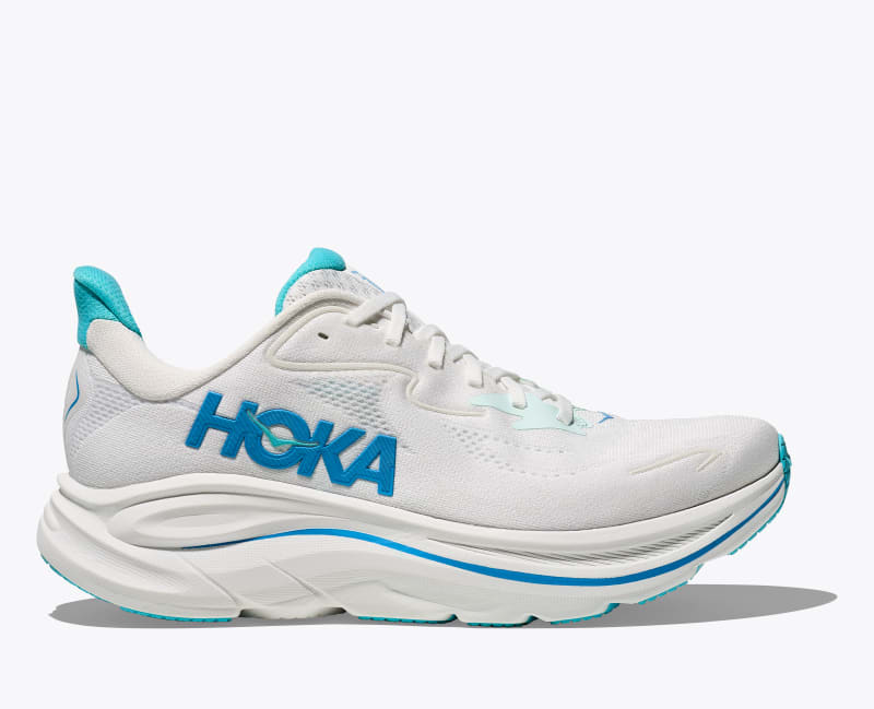 HOKA Men's Clifton 10 Shoes in White/Skyward Blue, Size 7.5
