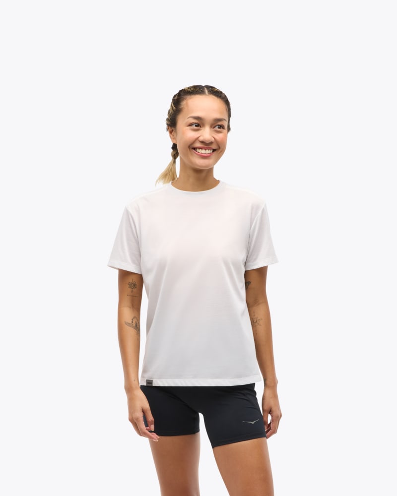 HOKA Women's GlideTech Short Sleeve Shirt in White, Size Large