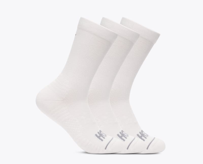 HOKA Crew Run Sock 3-Pack in White/White/White, Size Large