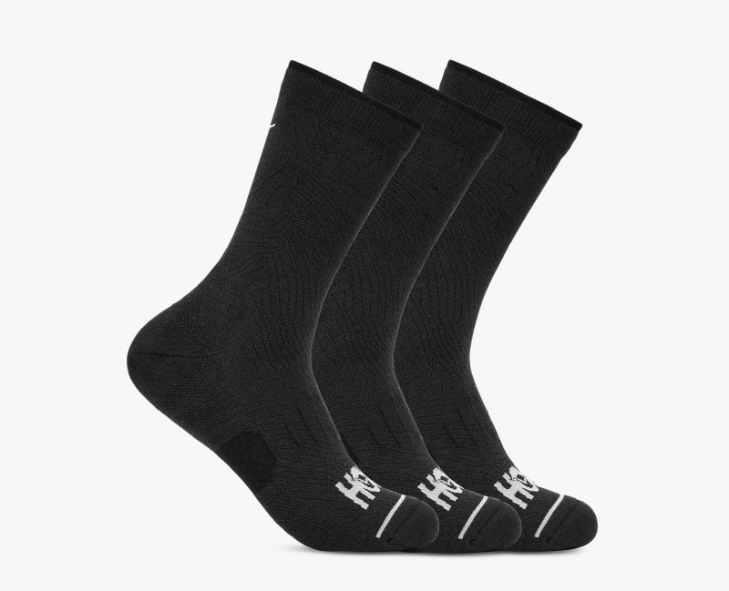 HOKA Crew Run Sock 3-Pack in Black/Black/Black, Size Small