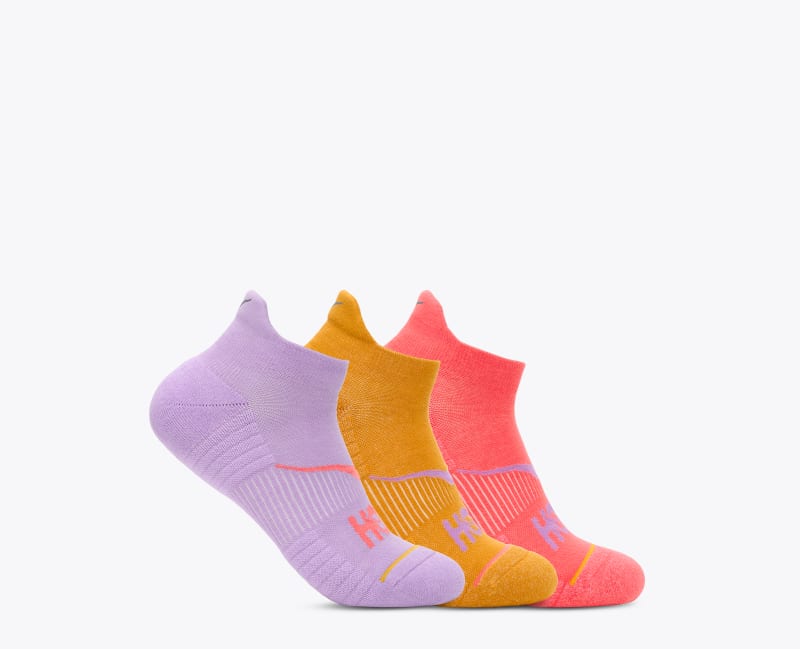 HOKA No-Show Run Sock 3-Pack in Aster Flower/Vrsty Yellow/Grapefruit, Size Large
