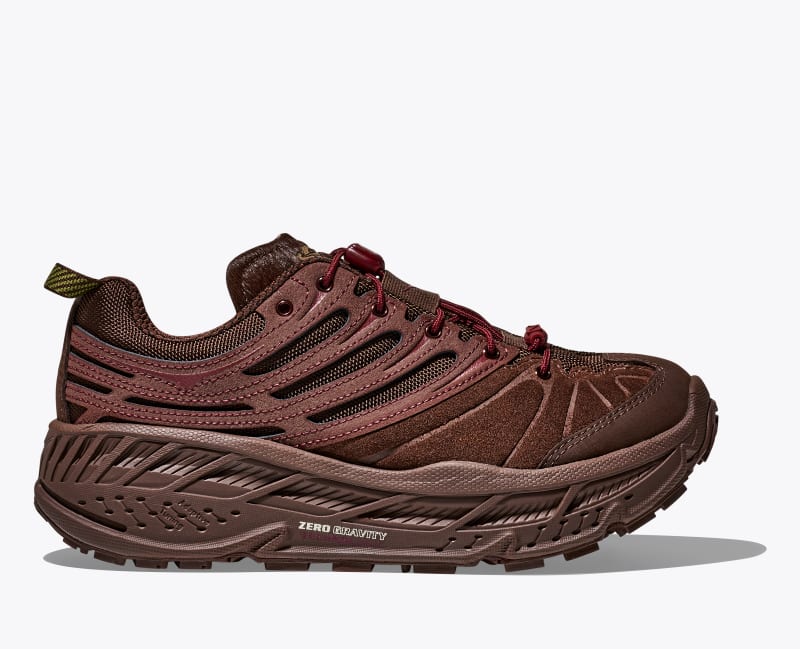 HOKA Elite Terrain System Stinson EVO OG Shoes in Cold Brew/Varsity Burgundy, Size M 8.5/W 9.5
