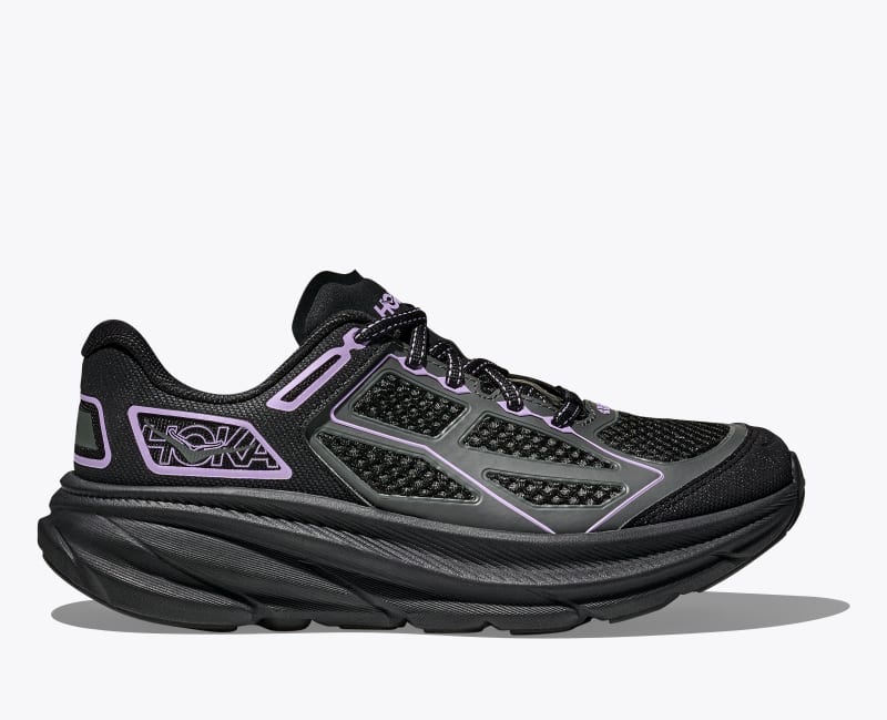 HOKA Clifton One9 Shoes in Black/Aster Flower, Size M 7/W 8