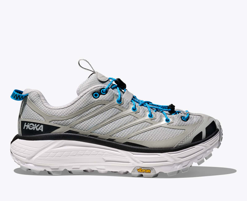 HOKA Mafate Three2 Shoes in Stardust/Skyward Blue, Size M 4.5/W 5.5