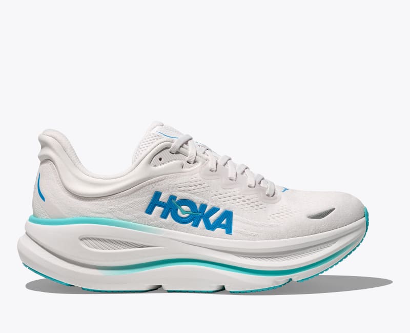 HOKA Men's Bondi 9 Shoes in White/Hoka Blue, Size 8.5