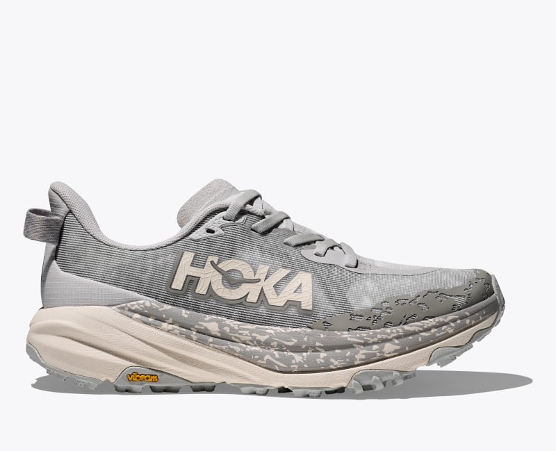 HOKA Women's Speedgoat 6 Shoes in Cosmic Grey/Alabaster, Size 5.5
