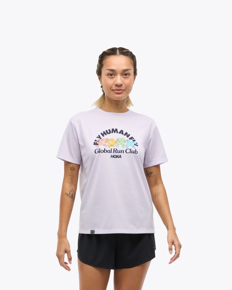 HOKA Women's GlideTech Short Sleeve Shirt in Global Run Day, Size Large