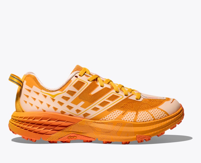 HOKA Speedgoat 2 Shoes in Dawn Light/Sun Coral, Size M 4.5/W 5.5