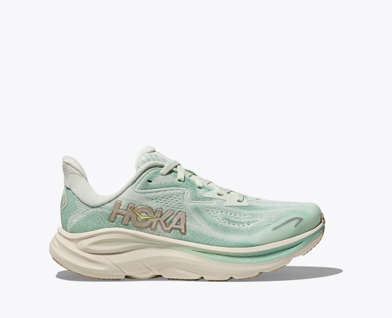 HOKA Clifton 10 Shoes in Sea Glass/Truffle Salt, Size 3.5Y