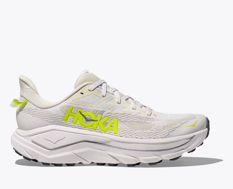 HOKA Men's Challenger 8 Shoes in White/Neon Hoka Citrus, Size 7.5