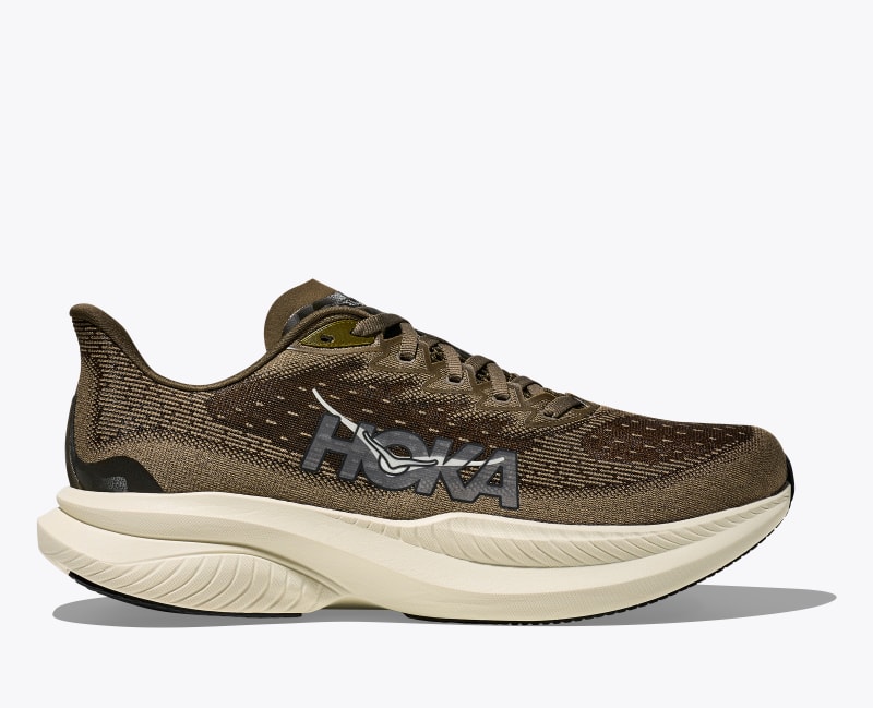 HOKA Men's Mach 6 Shoes in Antique Olive/Truffle Salt, Size 7.5
