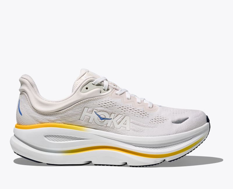 HOKA Men's Bondi 9 Shoes in White/Grout, Size 7.5