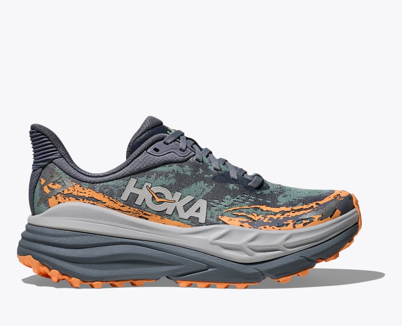 HOKA Women's Stinson 7 Shoes in Grey Skies/Pale Tangerine, Size 5.5