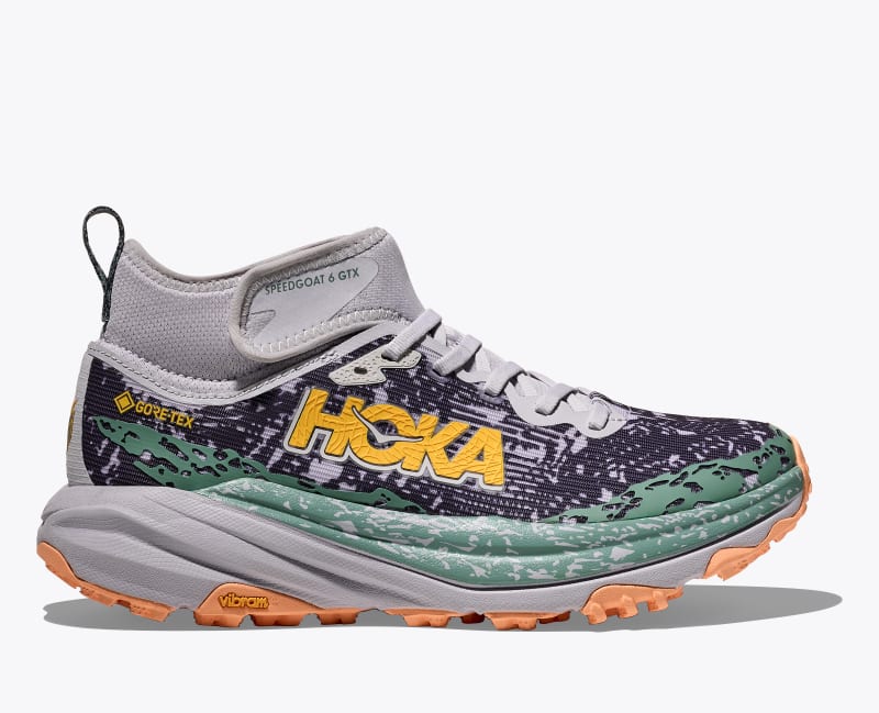 HOKA Women's Speedgoat 6 Mid GTX Shoes in Ash Grey/Charcoal Grey, Size 5