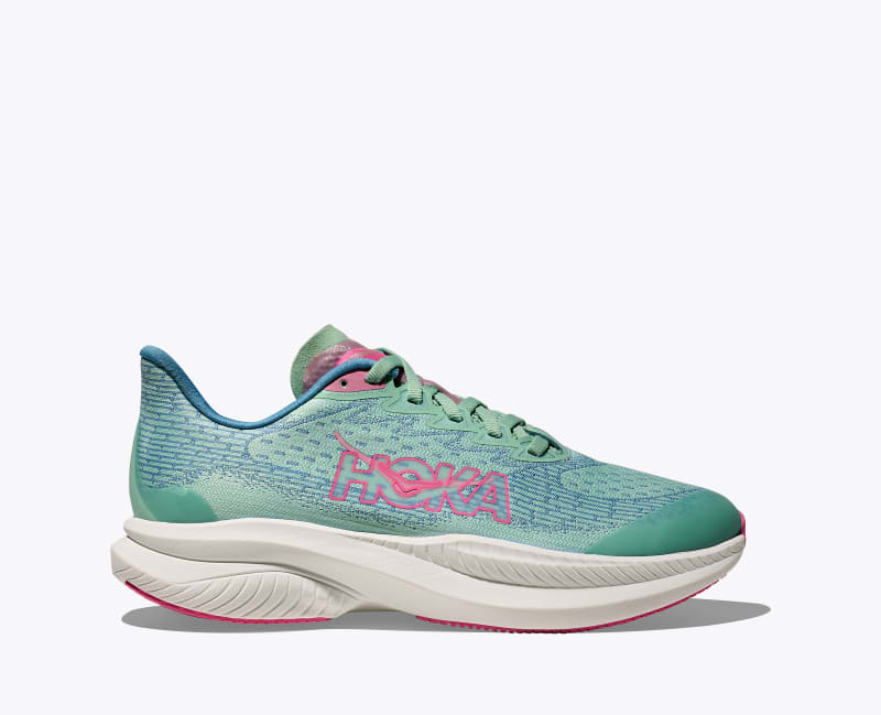 HOKA Mach 6 Shoes in Jadeite/Alpine Blue, Size 3.5Y