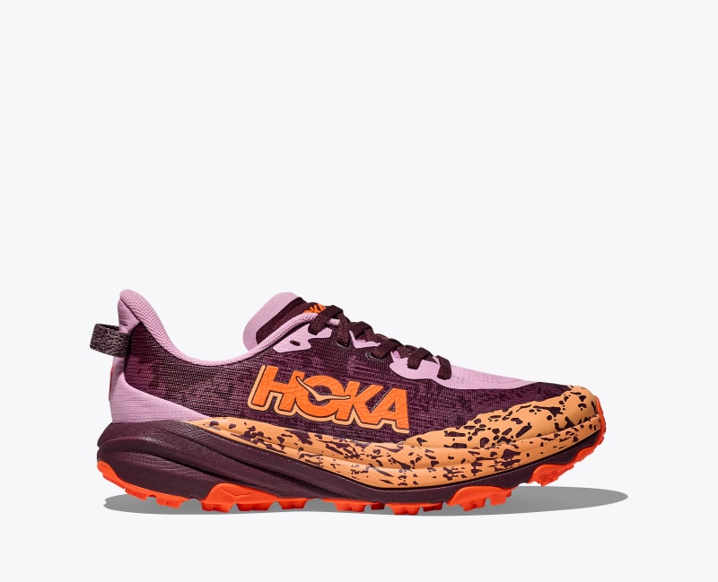 HOKA Speedgoat 6 Shoes in Flower Nectar/Neon Tangerine, Size 3.5Y