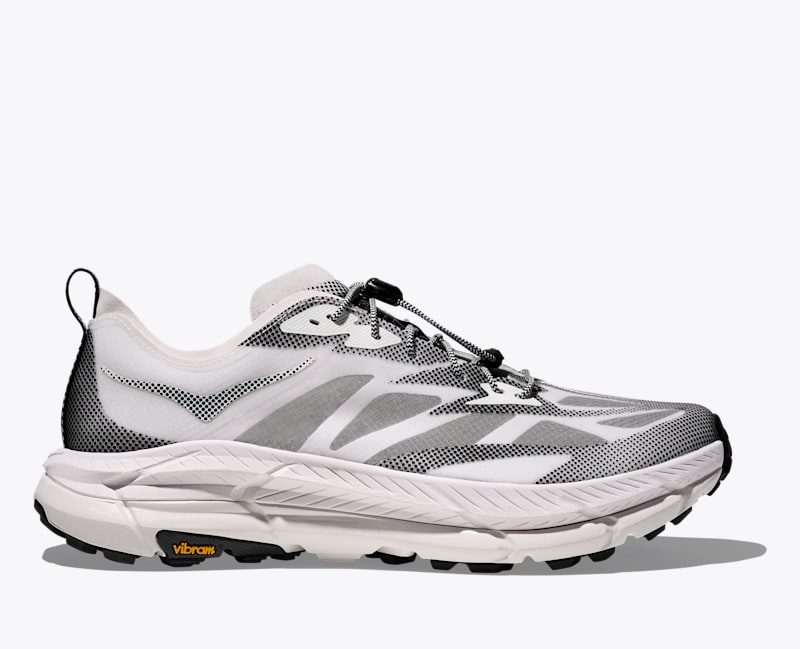 HOKA Stealth/Tech Mafate Speed 4 Lite Shoes in White/Black, Size M 4.5/W 5.5