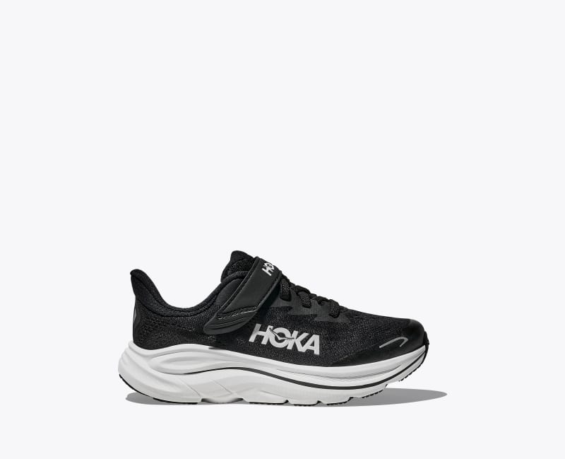 HOKA Clifton 10 Shoes in Black/White, Size 1.5K