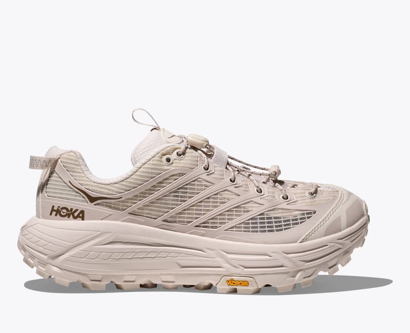 HOKA Mafate Three2 Shoes in Rose Cream/Stucco, Size M 4.5/W 5.5