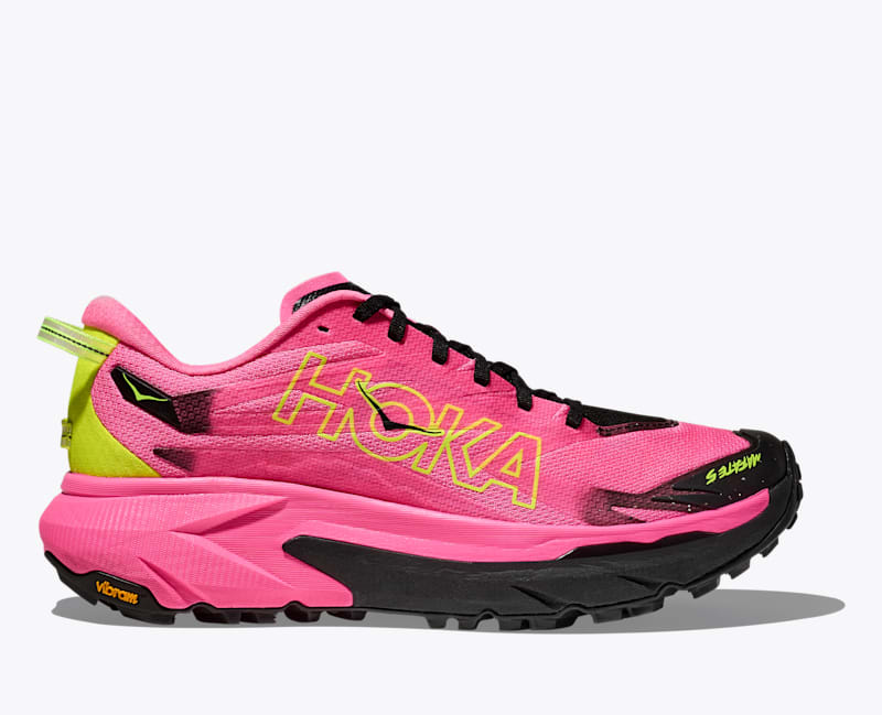 HOKA Men's Mafate 5 Shoes in Neon Rose/Black, Size 7.5