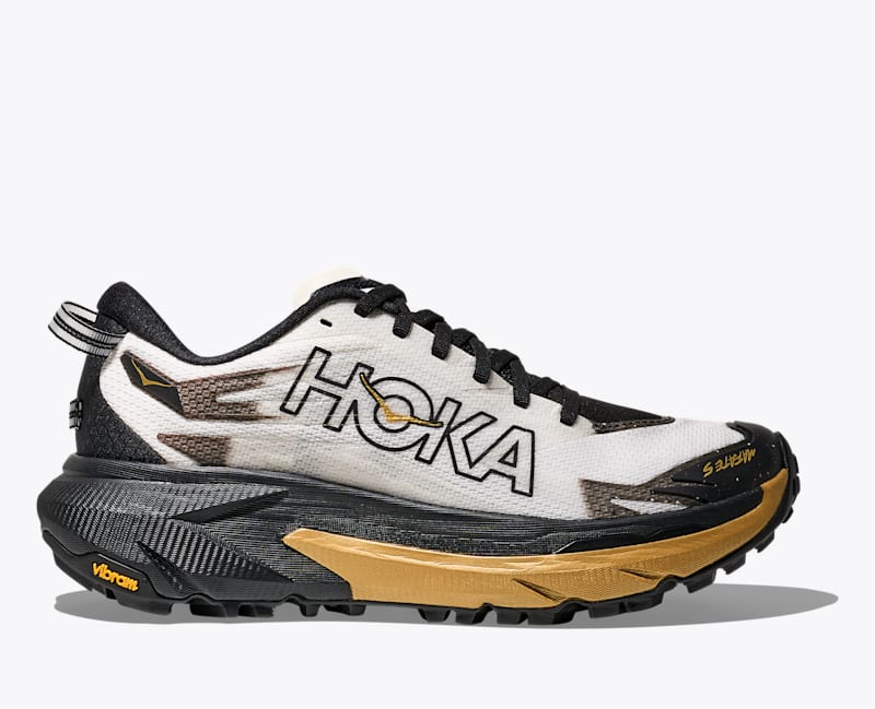 HOKA Women's Mafate 5 Shoes in Black/Gold, Size 5.5