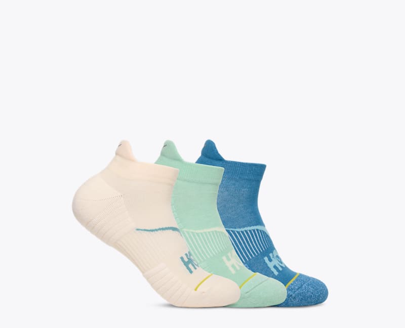 HOKA No-Show Run Sock 3-Pack in Birch/Jadeite/Foggy Night, Size Large