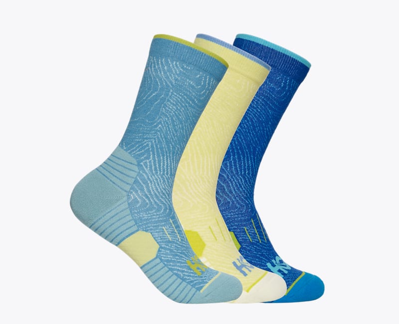 HOKA Crew Run Sock 3-Pack in Alpine Blue/Cardamon/Ultramarine, Size Large