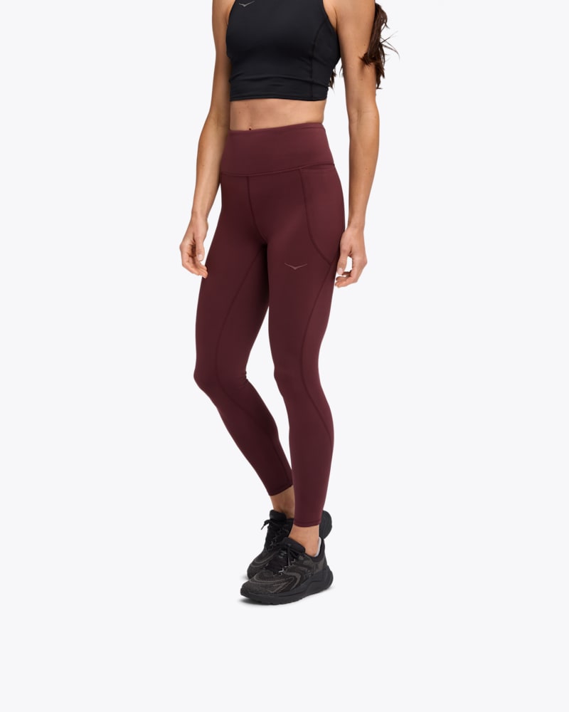 HOKA Women's Elaro Knit Tights 27" in Black Cherry, Size Large