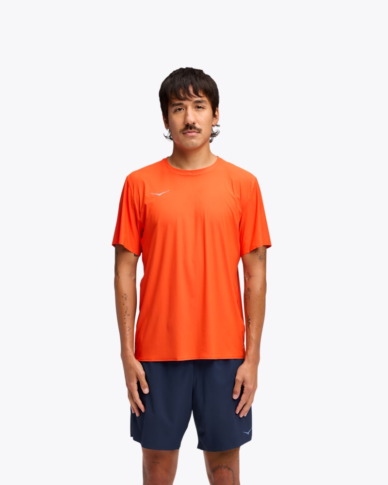 HOKA Men's Airolite Short Sleeve 2.0 Shirt in Lava, Size Small