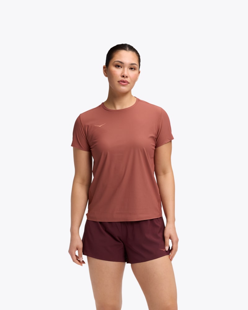 HOKA Women's Airolite Short Sleeve 2.0 Shoes Shirt in Rouge, Size Small