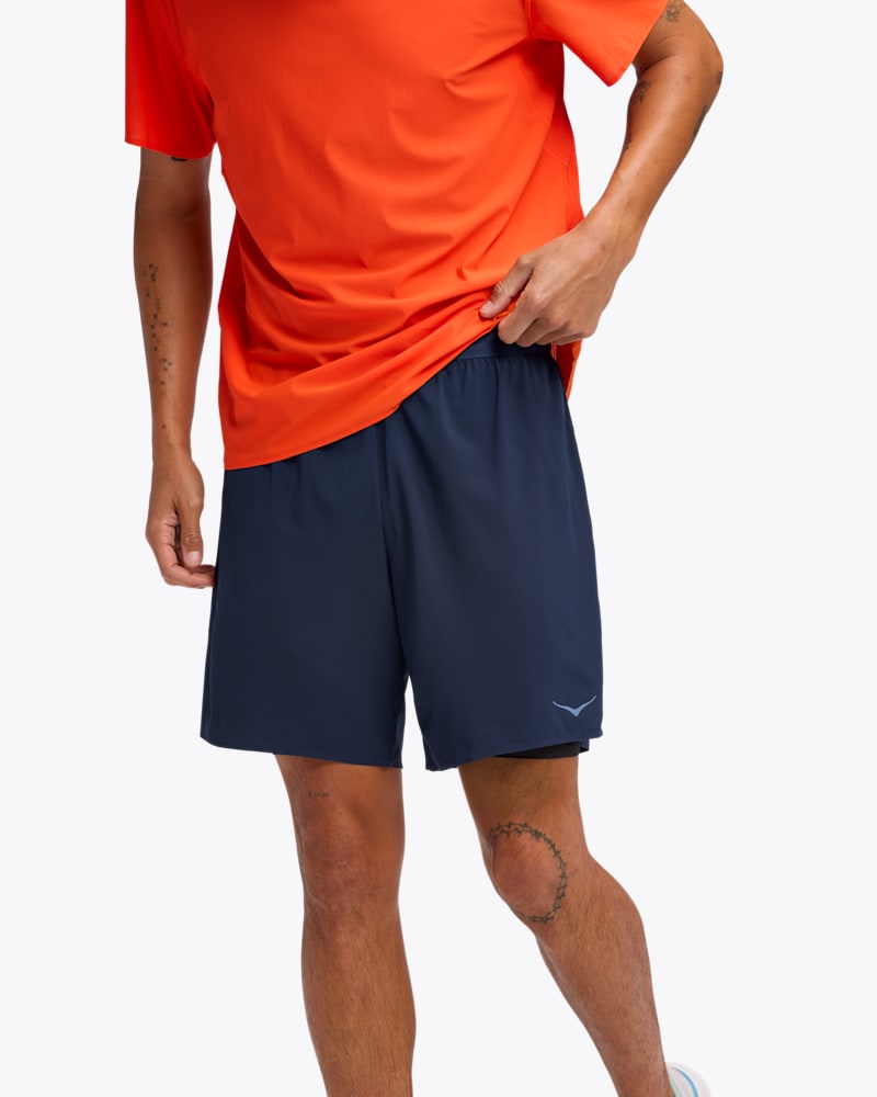 HOKA Men's Glide 7" Short 2in1 Shoes in Midnight Blue, Size Large