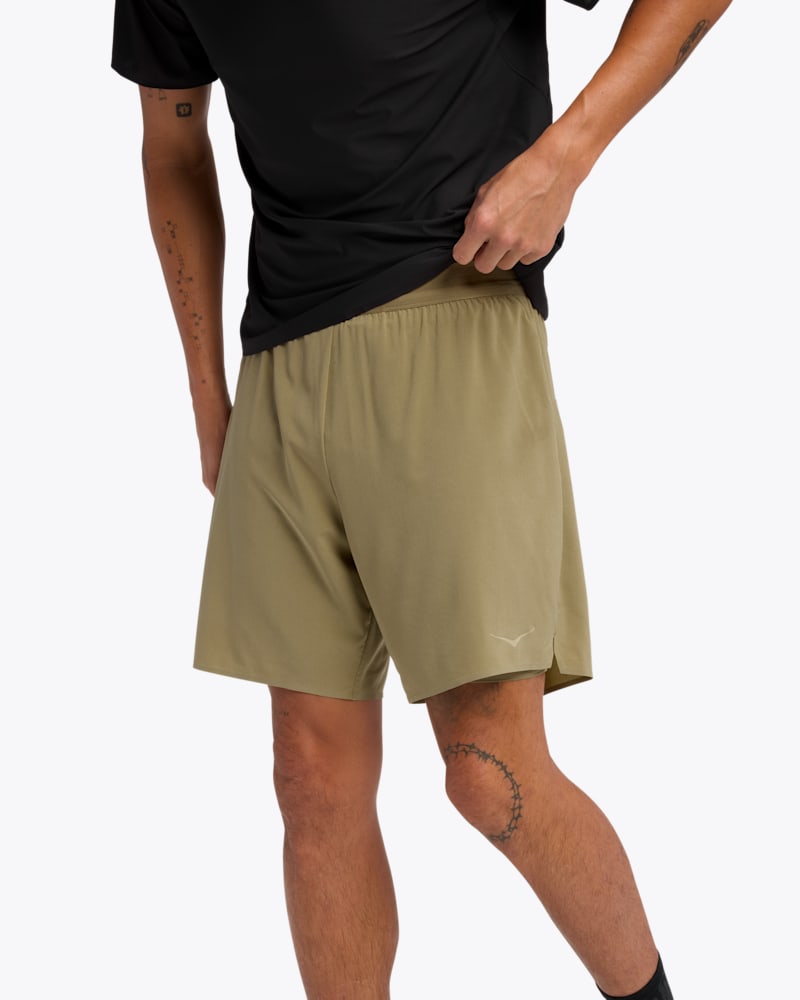 HOKA Men's Glide 7" Short 2in1 Shoes in Wild Mushroom, Size Large