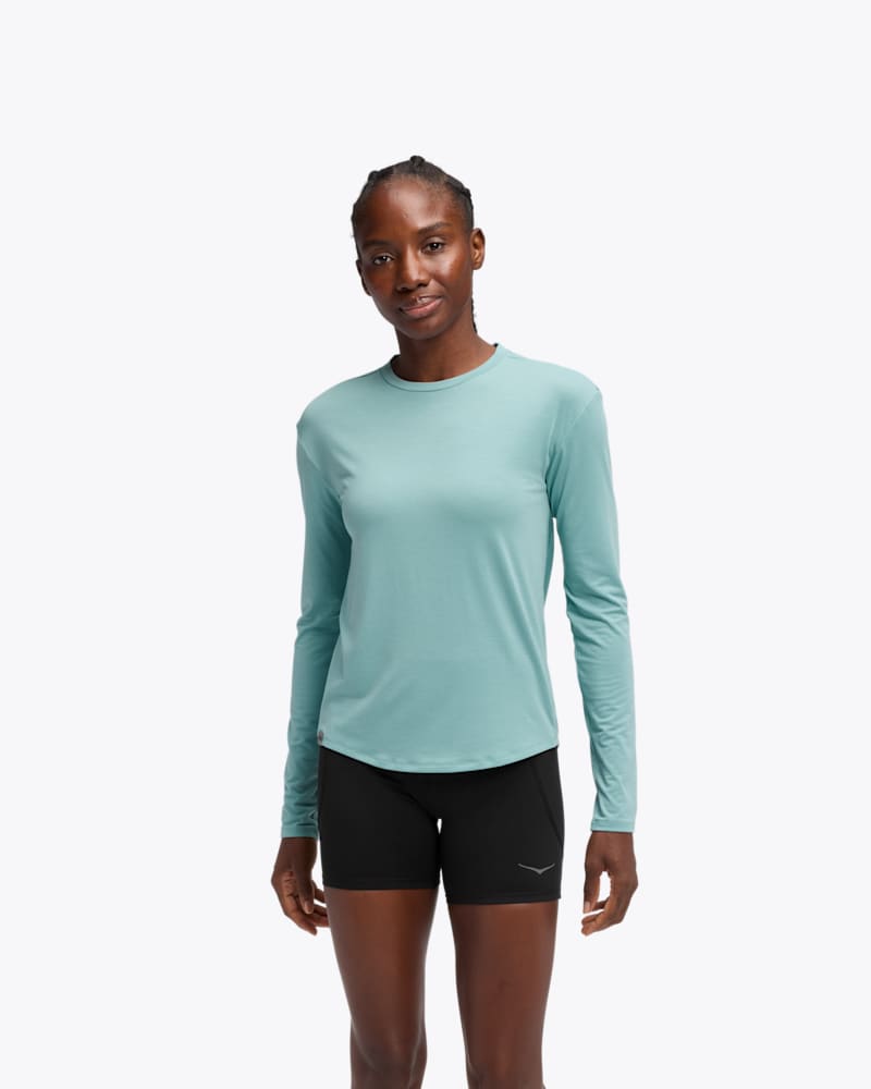 Women's HOKA Essential LS Tee Shirt in Sea Water, Size XL