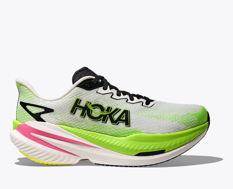 HOKA Women's Mach X 3 Shoes in White/Neon Lime, Size 5.5